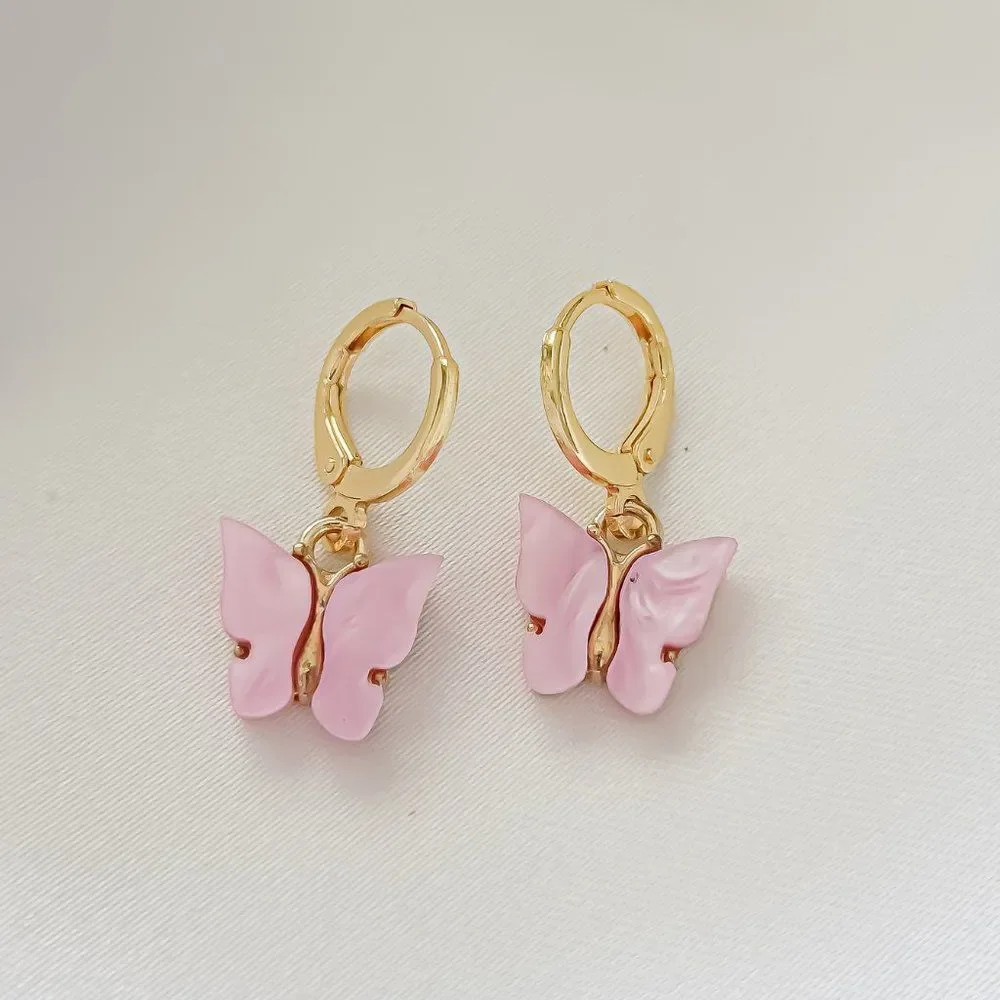 5/$25 Hypoallergenic Acrylic Pink Butterfly Huggie Hoop